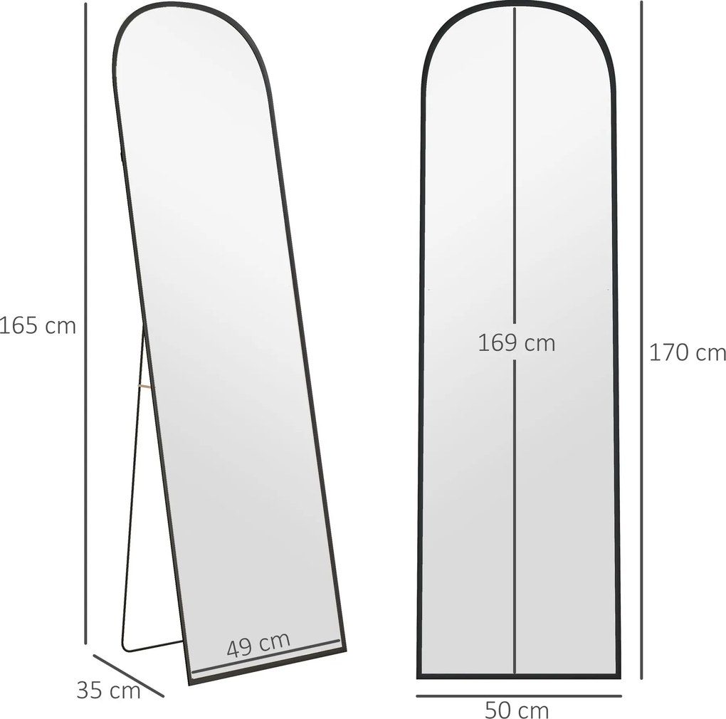 Espelho de Pé Ellen – 50x170 cm – Estrutura de Alumínio Preto e Vidro