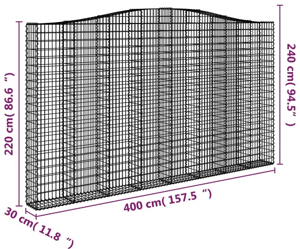 Cesto gabião arqueado 400x30x220/240 cm ferro galvanizado