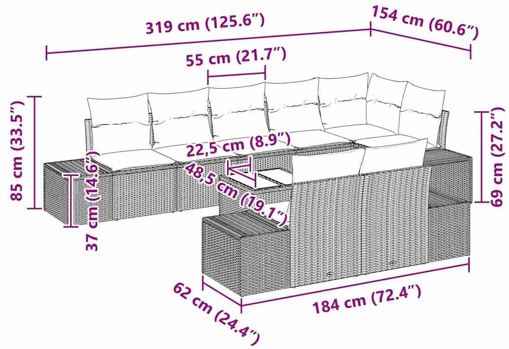 Conjunto de Sofás para Jardim de 9 Peças com Almofadas Bege em Rattan