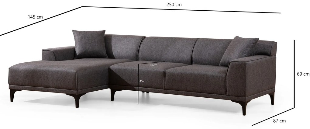 Sofá de Canto Petra – Antracite – 145 x 250 cm