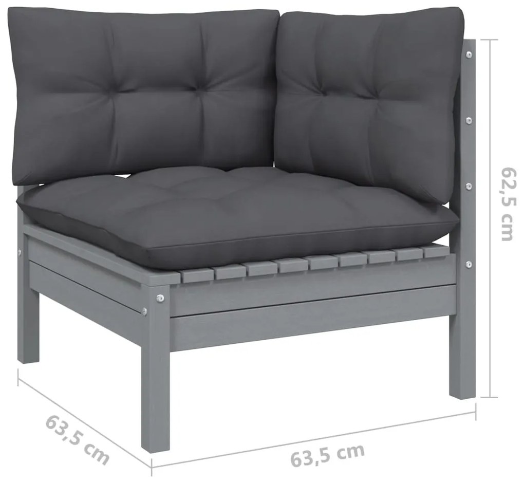 8 pcs conjunto lounge de jardim + almofadões pinho maciço cinza