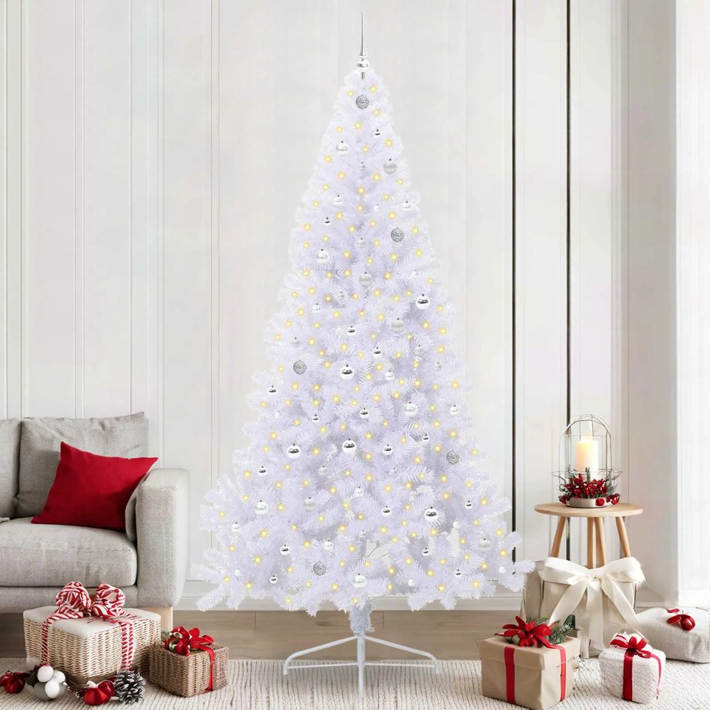 vidaXL Árvore de Natal Artificial com 300 LEDs Branco 240 cm PVC e Aço