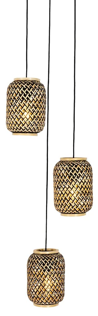 Candeeiro de suspensão oriental em bambu com preto 3 luzes - Yvonne Oriental