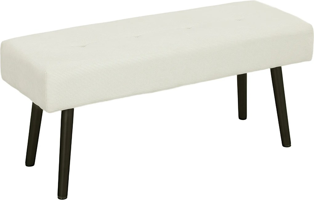 Banco de Pé de Cama em Bombazina com Assento Acolchoado, Design Capitoné e Pernas de Aço para Quarto Branco Creme