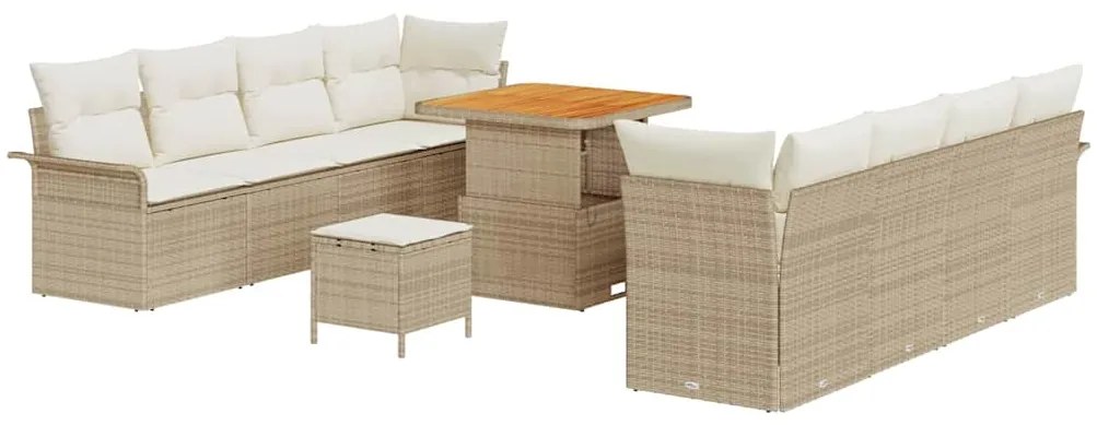 Conjunto de Sofá de Jardim com 11 Peças e Almofadas Bege em Polyrattan