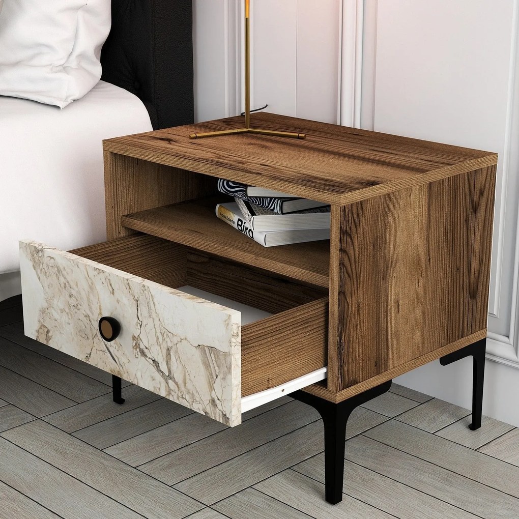 Mesa de Cabeceira Lizbon500 – Nogueira/Branco – 56x50,8x40 cm
