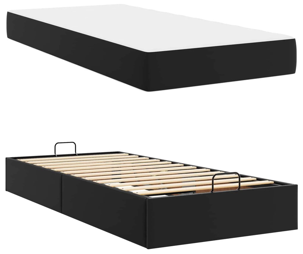 vidaXL Estrutura de cama com colchão com colchão 2 pcs Preto PVC