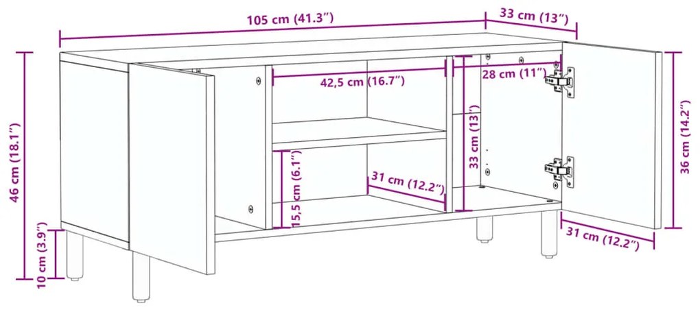 Móvel de TV 105x33x46 cm derivados de madeira preto