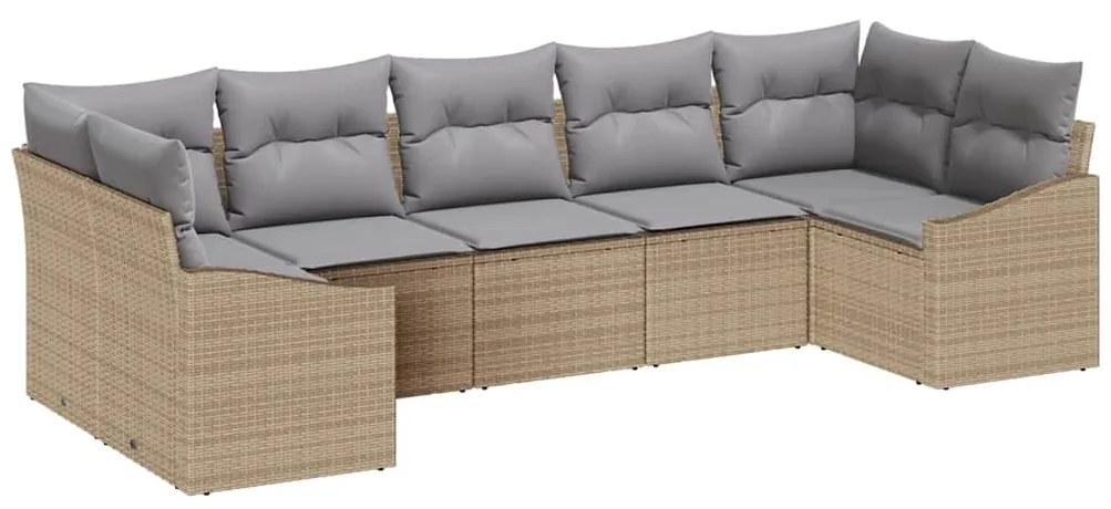 Conjunto de Sofá de Jardim com 7 peças e almofadas bege em rattan sint