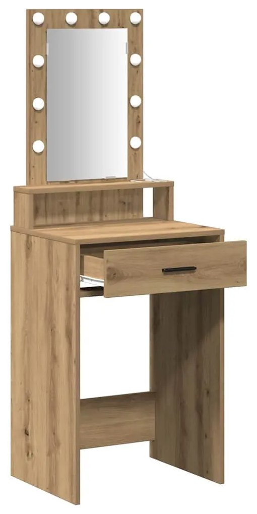 Mesa de Maquiagem vidaXL com Luzes LED Carvalho Artisan 50x41x140 cm