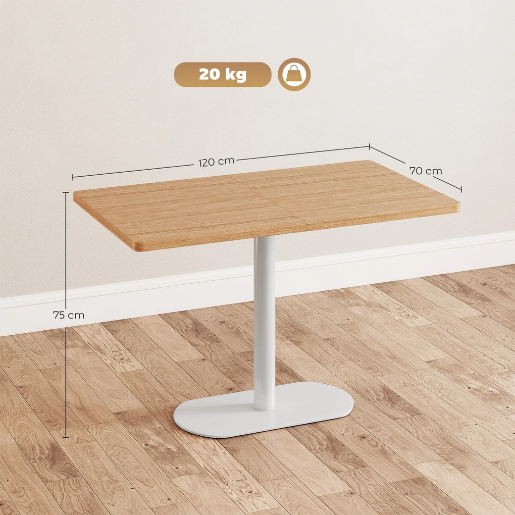 Mesa de jantar retangular para 6 pessoas, 120 x 70 x 75 cm (CADEIRAS NÃO INCLUIDAS), mesa de cozinha com base e tampo espesso em cor carvalho e  branc