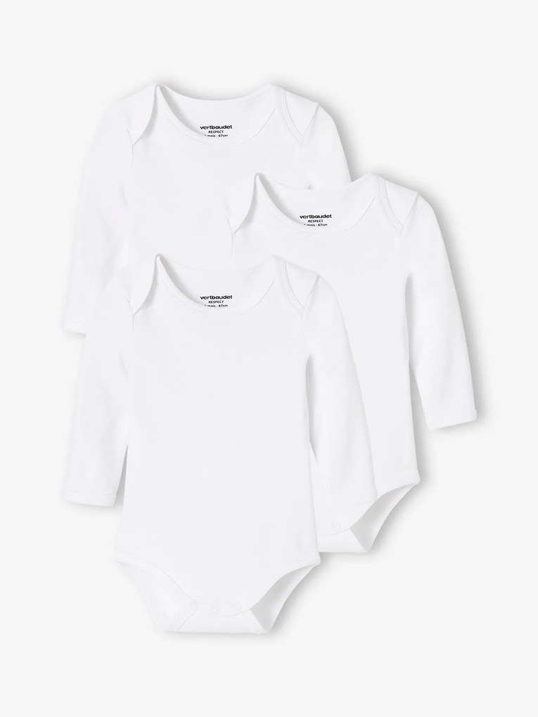Lote de 3 bodies em algodão bio, com abertura e mangas compridas, para bebé branco claro bicolor/multicolo