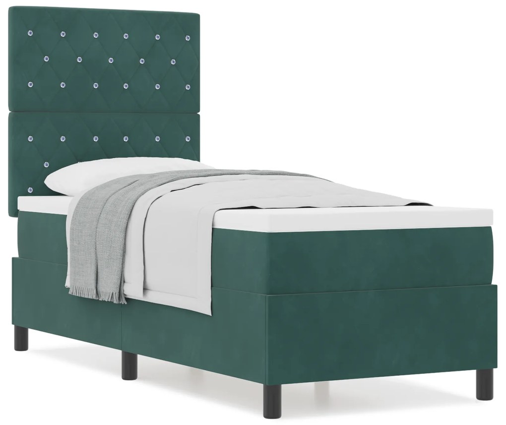 Cama Box Spring com Colchão Verde Escuro 80x200 cm Veludo