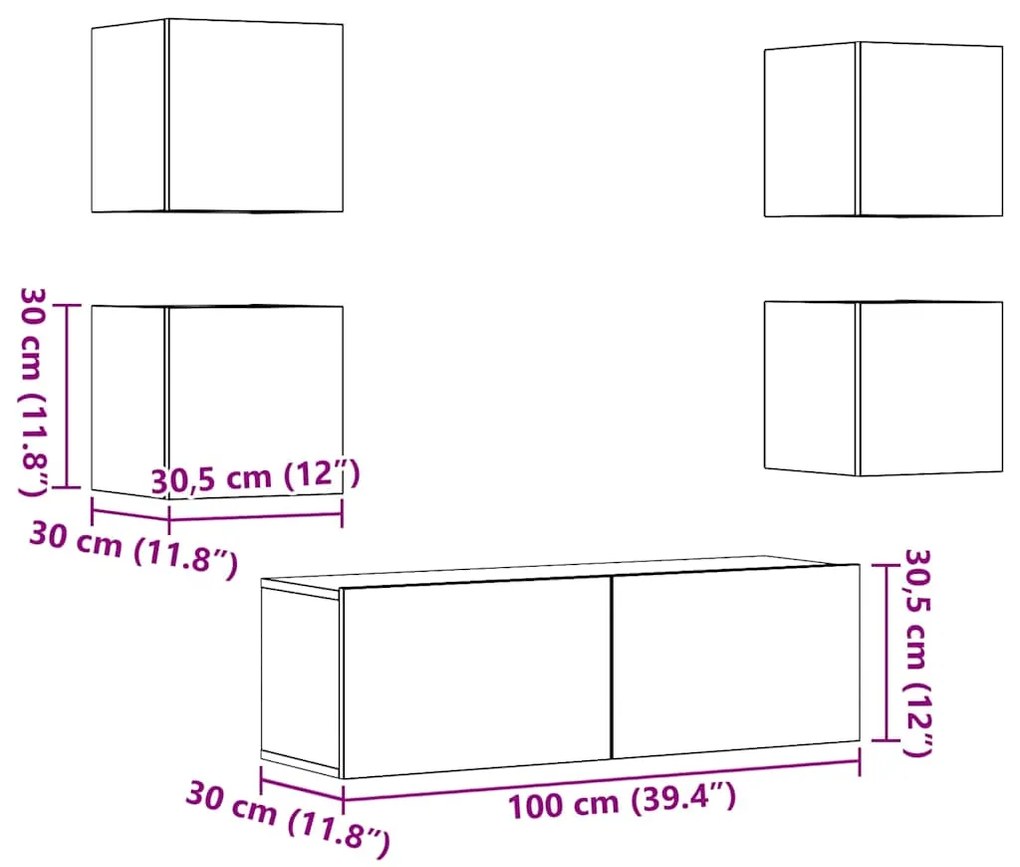 Conjunto de armário TV parede 5 pcs madeira carvalho artisiano