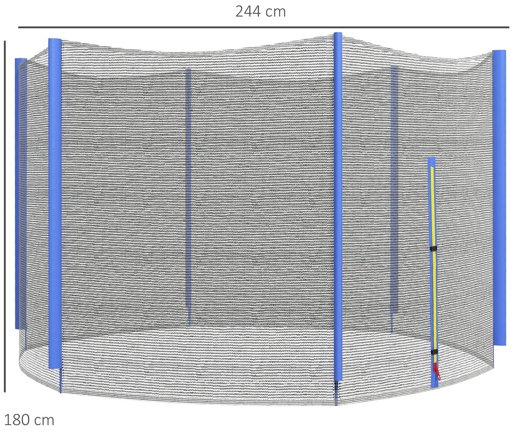 Rede de Segurança para Trampolim Ø244 cm Rede de Substituição de Trampolins com Fecho de Correr para 6 Postes Azul