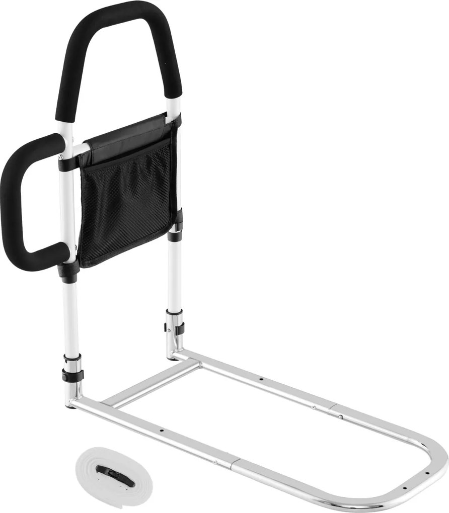 Grade de segurança para cama com corrimão duplo de bolso e cinta de fixação Carga 136 kg 61 x 40 x 64 cm Branco