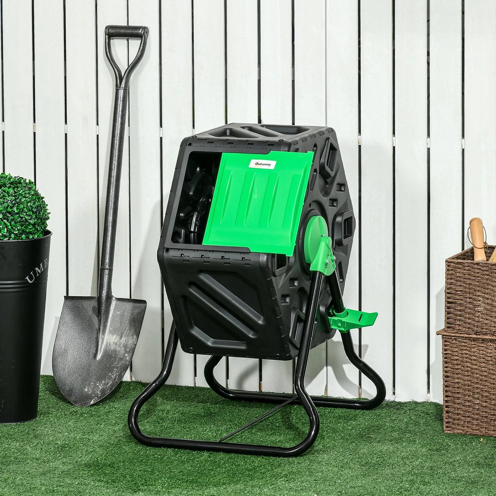 Compostor Giratório de 65L Recipiente de Compostagem de Jardim com Câm