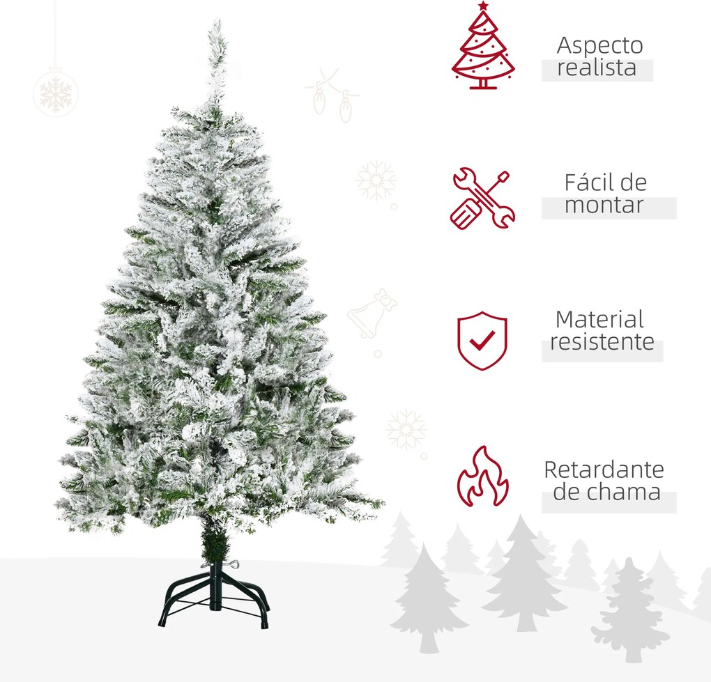 Árvore de Natal Artificial 120 cm com Neve Ignífugo com 200 Ramos Folhas de PVC Abertura Automática Base Dobrável Verde