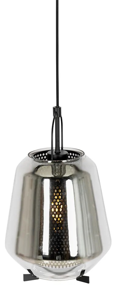 Candeeiro suspenso Art Deco preto com vidro fumê 23 cm - Kevin Art Deco