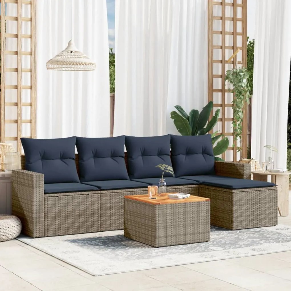 vidaXL 6 pcs conjunto sofás p/ jardim c/ almofadões vime PE cinzento