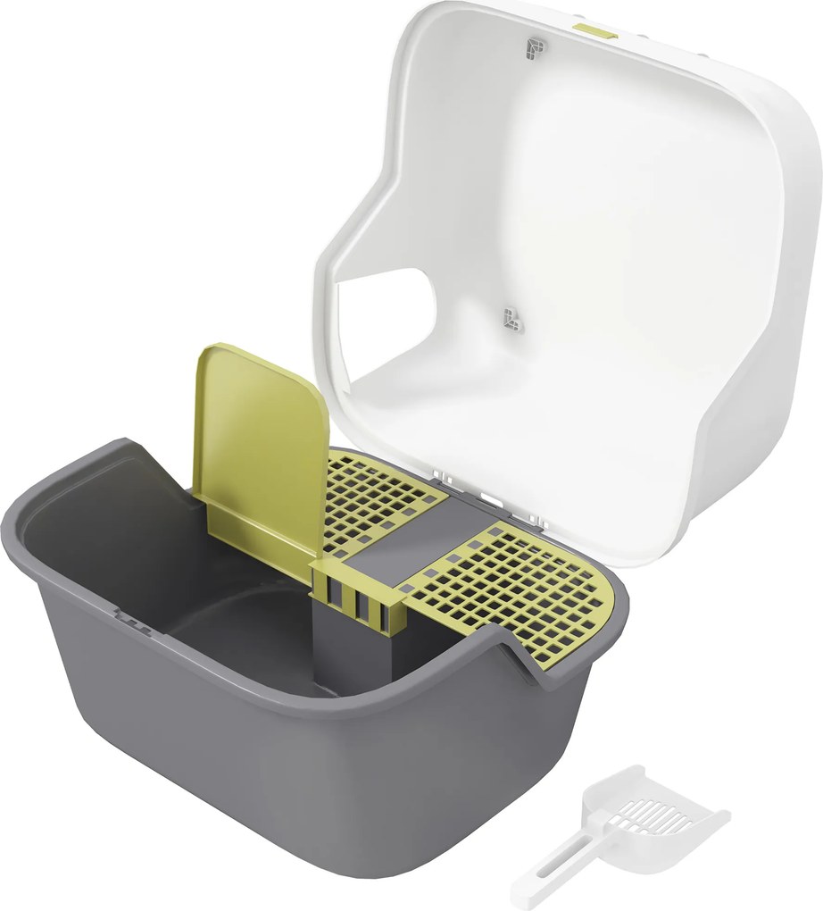 Caixa de areia para gatos 50 x 50 x 39 cm, casa de higiene para gatos, com tampa superior que se fecha e abre, creme, cinzento