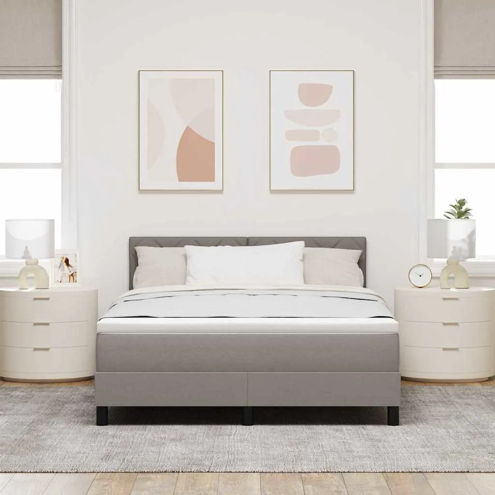 Cama Box Spring com Colchão e LED Taupe 140x200 cm Tecido