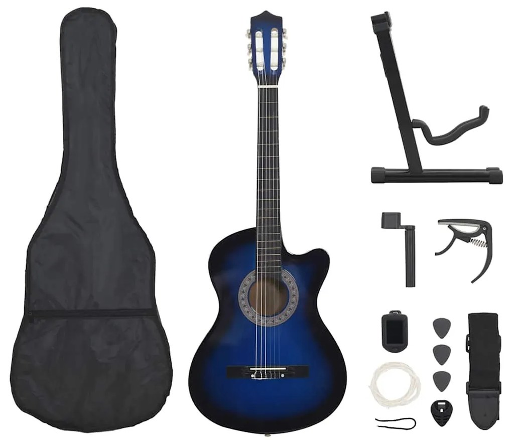 12 pcs conjunto de guitarra clássica com 6 cordas 38" azul