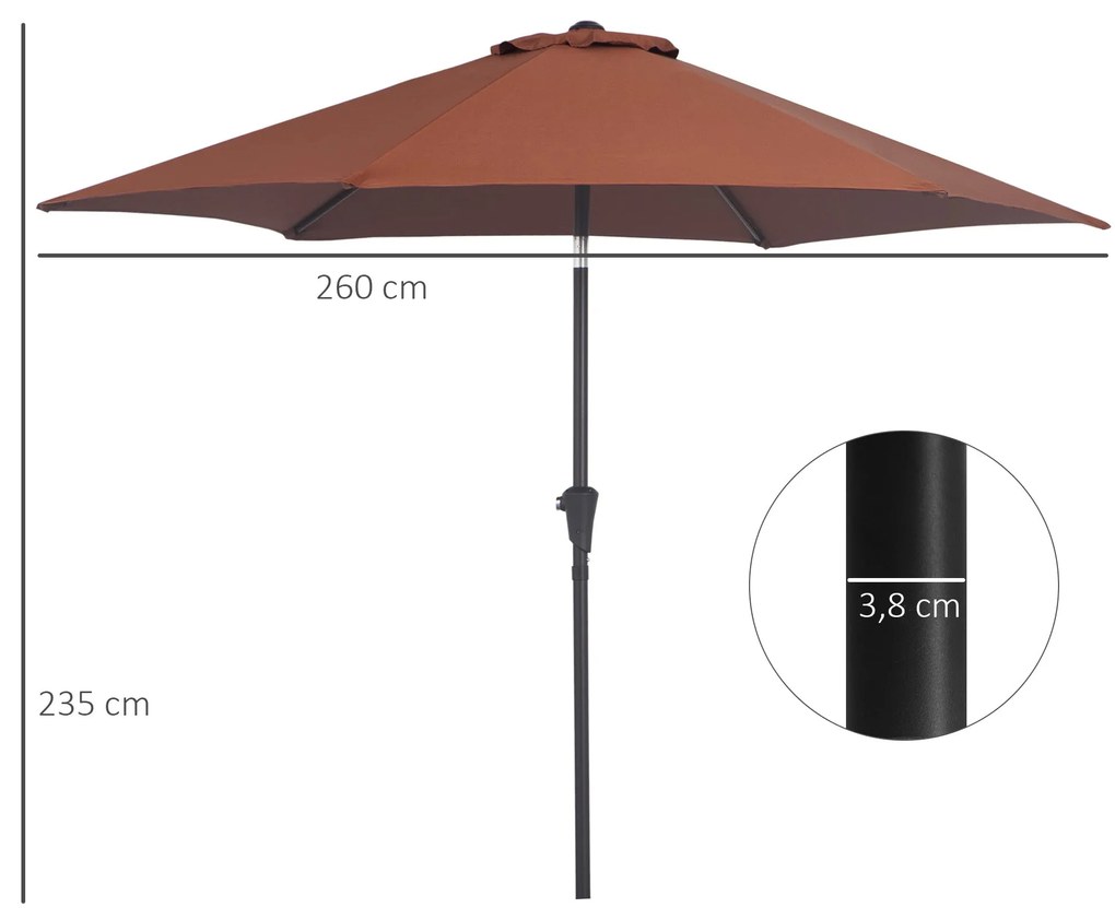 Chapéu de Sol de Jardim Ø260x235cm Chapéu de Sol de Alumínio Reclináve