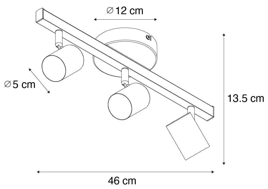 LED Foco de teto preto GU10 50mm 3 luzes com luz de fundo - Back Up Moderno