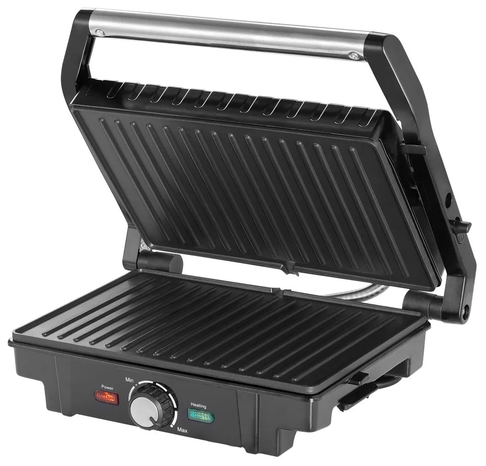 Grelhador de contacto de 1600 W, 29 x 24,5 x 11 cm Preto + Prateado