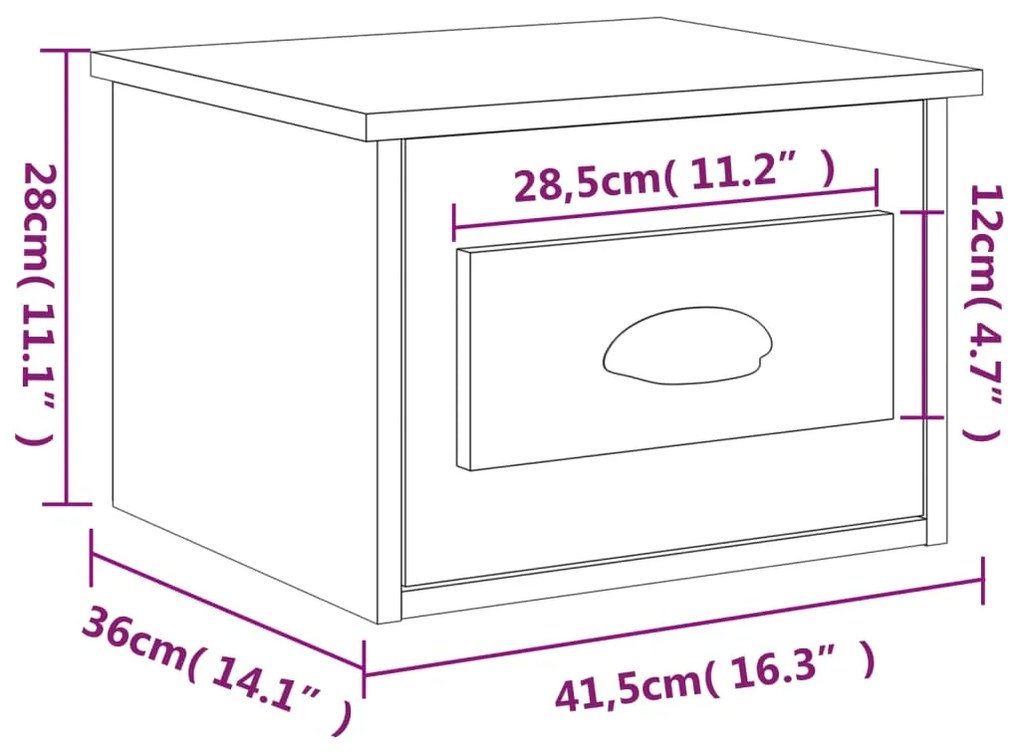 Mesa de cabeceira de parede 41,5x36x28 cm branco