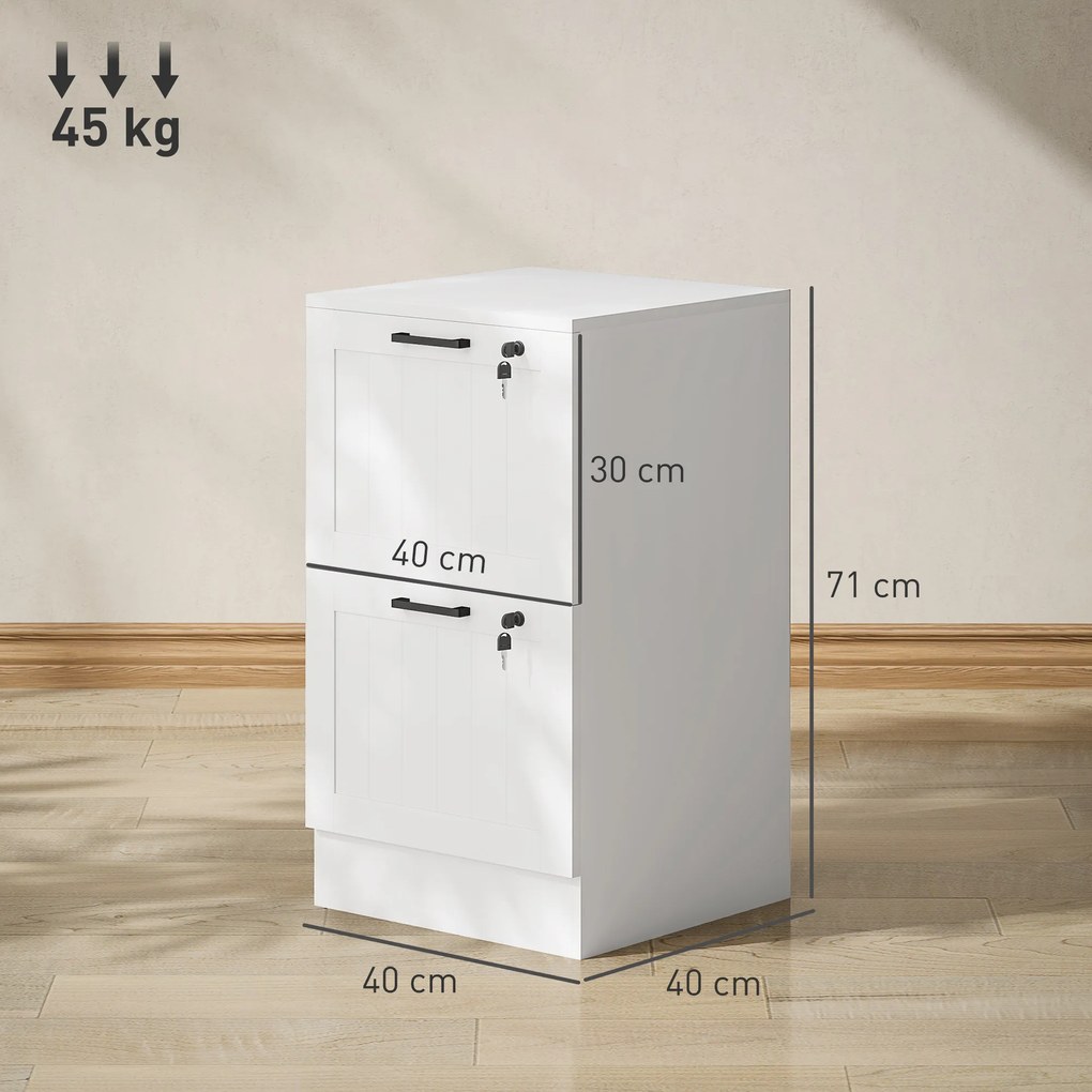 Bloco de Gavetas para Escritório com 2 Gavetas para Escritório com Fechaduras Gavetas Suspensas para A4 40x40x71 cm Branco