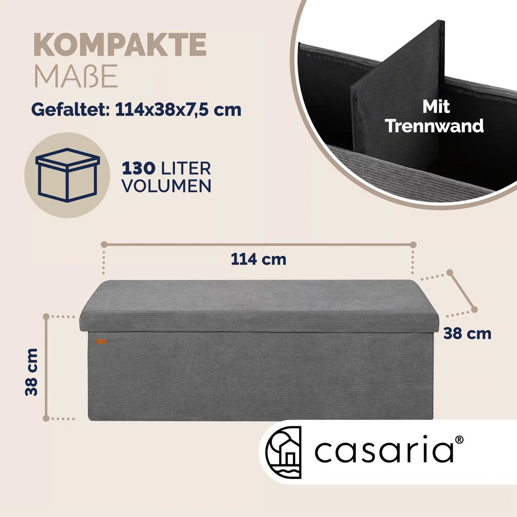 Banco arrumação veludo cotelê 114x38x38cm MDF dobrável antracite