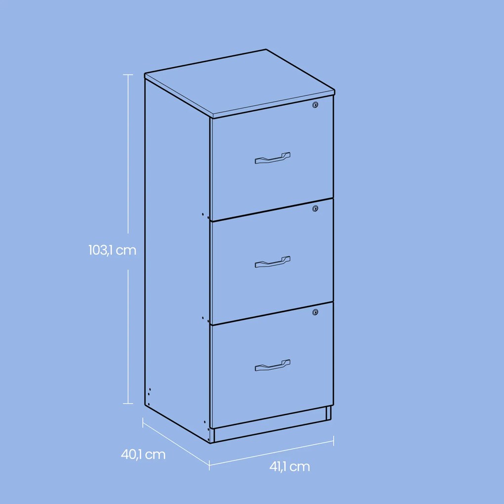 Armário de gavetas escritório em madeira 40 x 41 x 103 cm Branco
