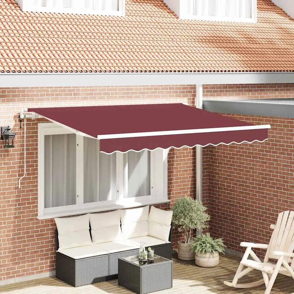 vidaXL Toldo Retrátil Vermelho bordô e Branco 3 x 2 m