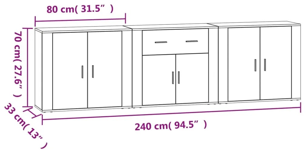 Aparadores 3 pcs derivados de madeira preto