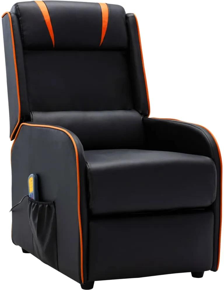 Poltrona de massagens reclinável couro artificial preto/laranja