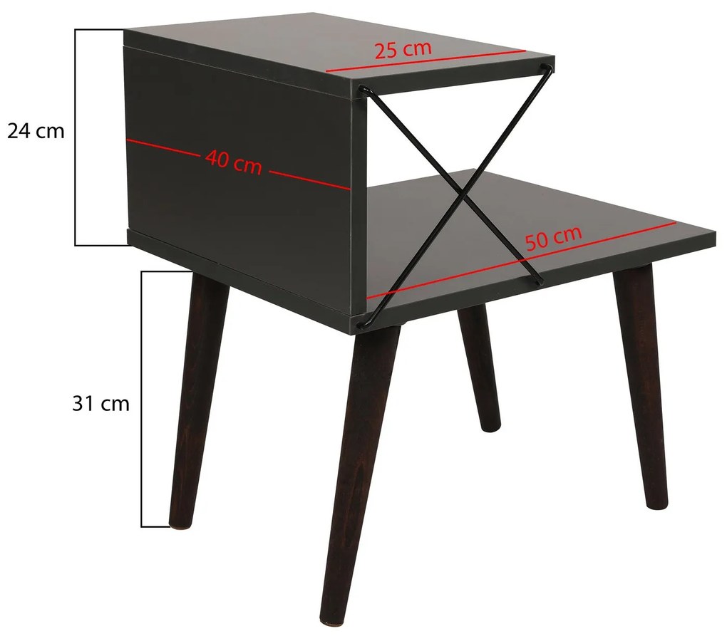 Mesa de Cabeceira Cross – Antracite – 50x55x40 cm