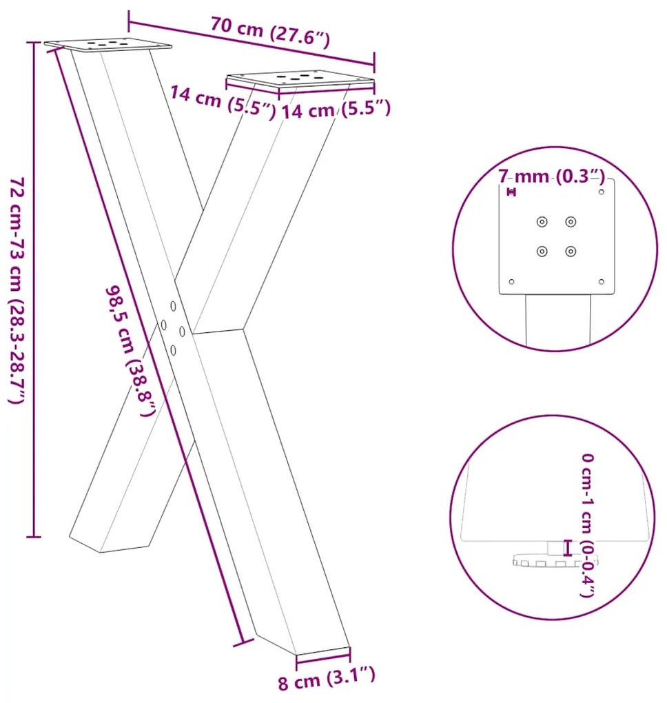 Pés para mesa de jantar em formato de X, 3 peças, branco, 70x(72-73) c