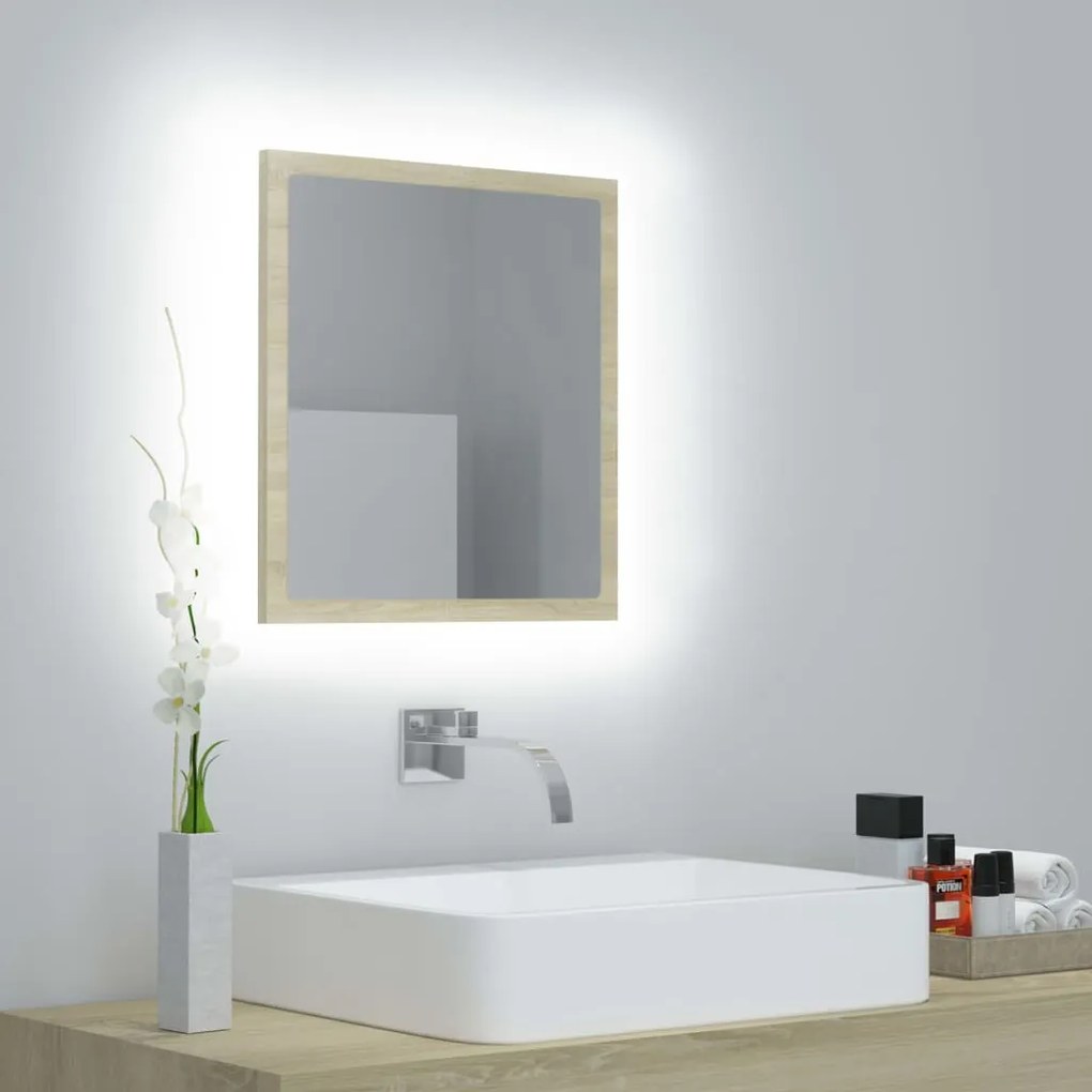 vidaXL Espelho casa banho c/ LED 40x8,5x37 cm acrílico carvalho sonoma
