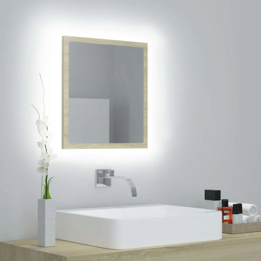 804911 vidaXL Espelho de casa de banho LED 40x8,5x37cm contraplacado castanho