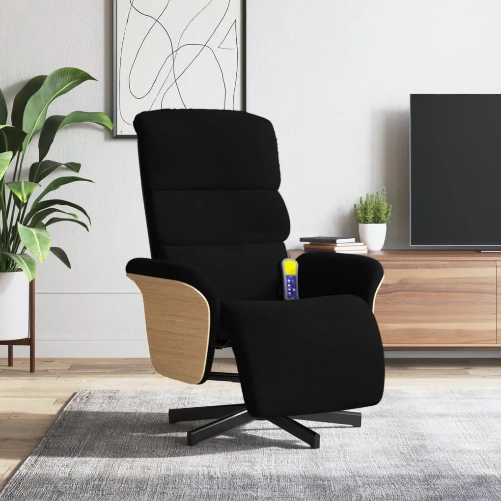 356615 vidaXL Cadeira massagens reclinável com apoio de pés tecido preto