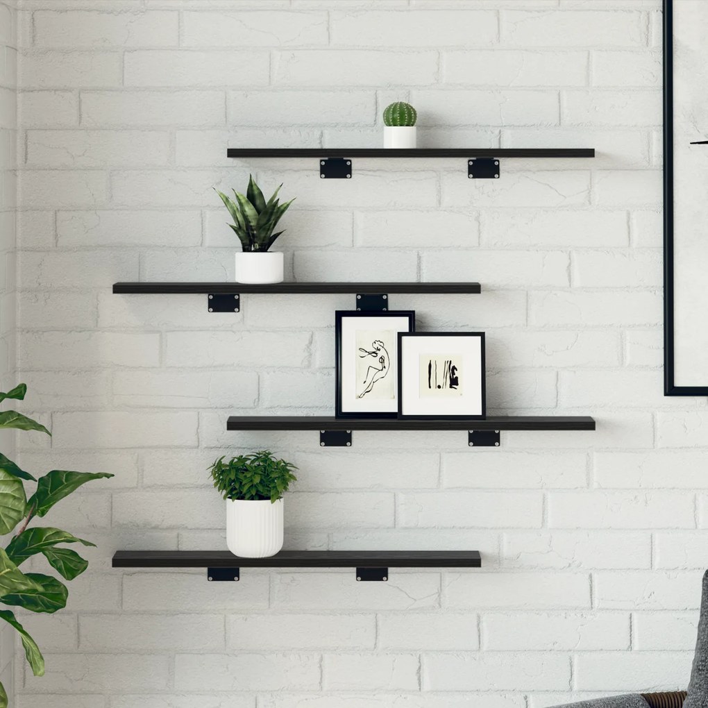 Conjunto com 4 Prateleiras Preto Carvalho 60x10x1,5 cm Madeira de Enge