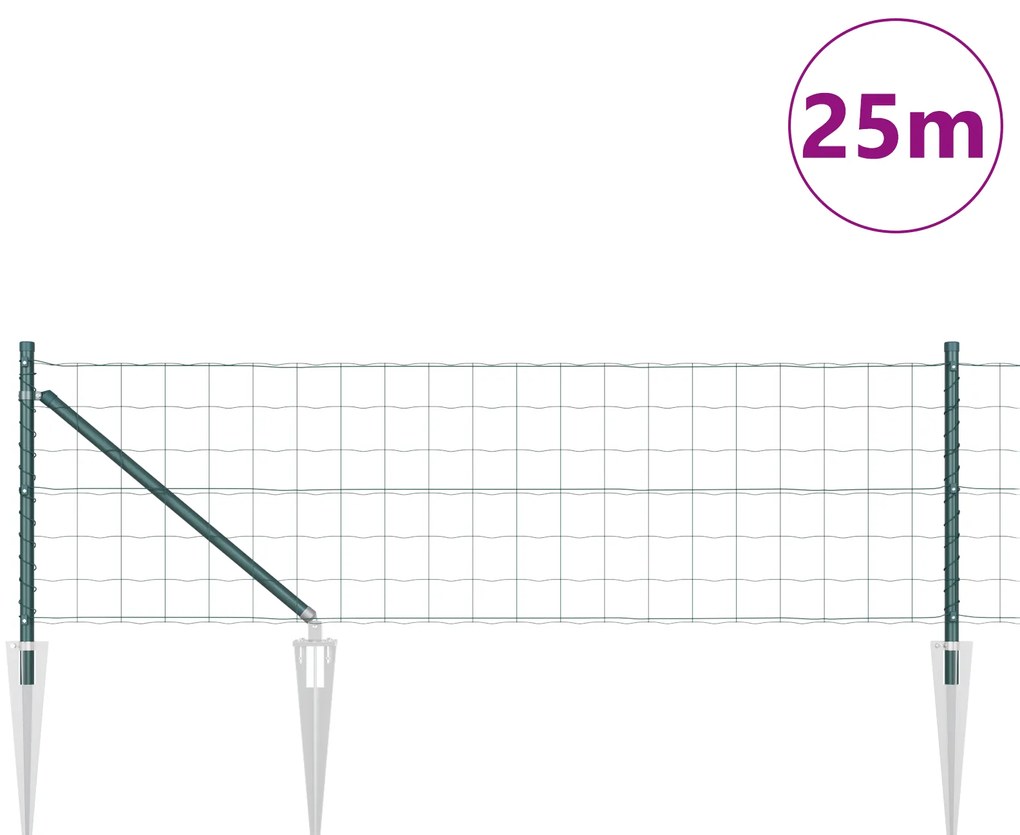 Cerca Euro com 13 Postes de Espeto 0.4x25 m Aço Galvanizado Verde