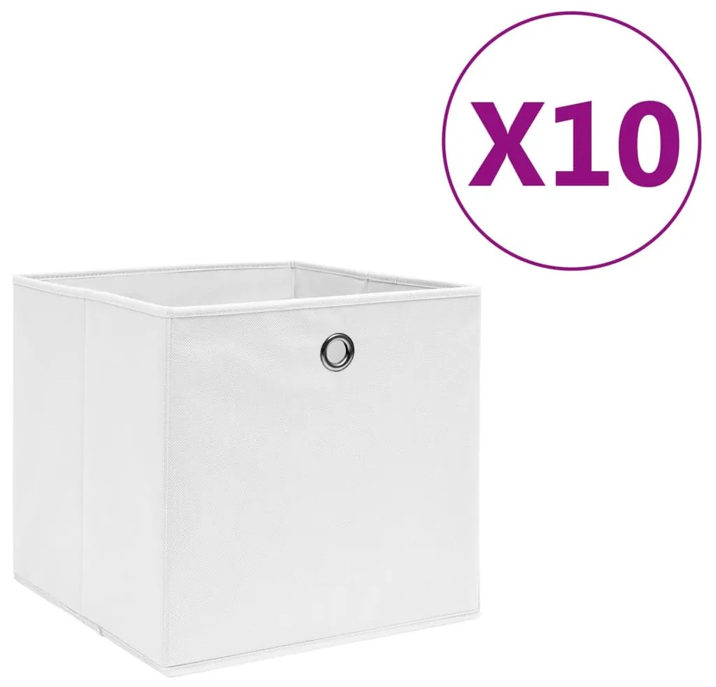325209 vidaXL Caixas arrumação 10 pcs 28x28x28 cm tecido-não-tecido branco