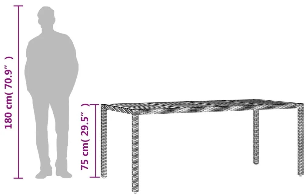 Mesa de jardim com tampo de madeira de acácia vime PE preto