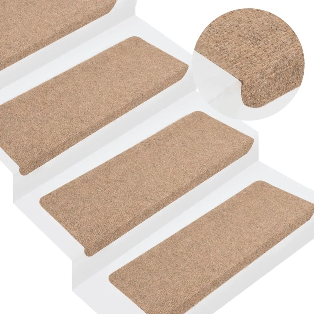 vidaXL Tapetes de escada autoadesivos 15 pcs 65x24,5x3,5 cm bege