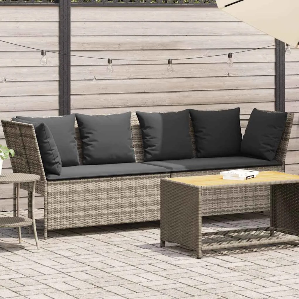 vidaXL Sofá de jardim com almofadões vime PE cinzento claro