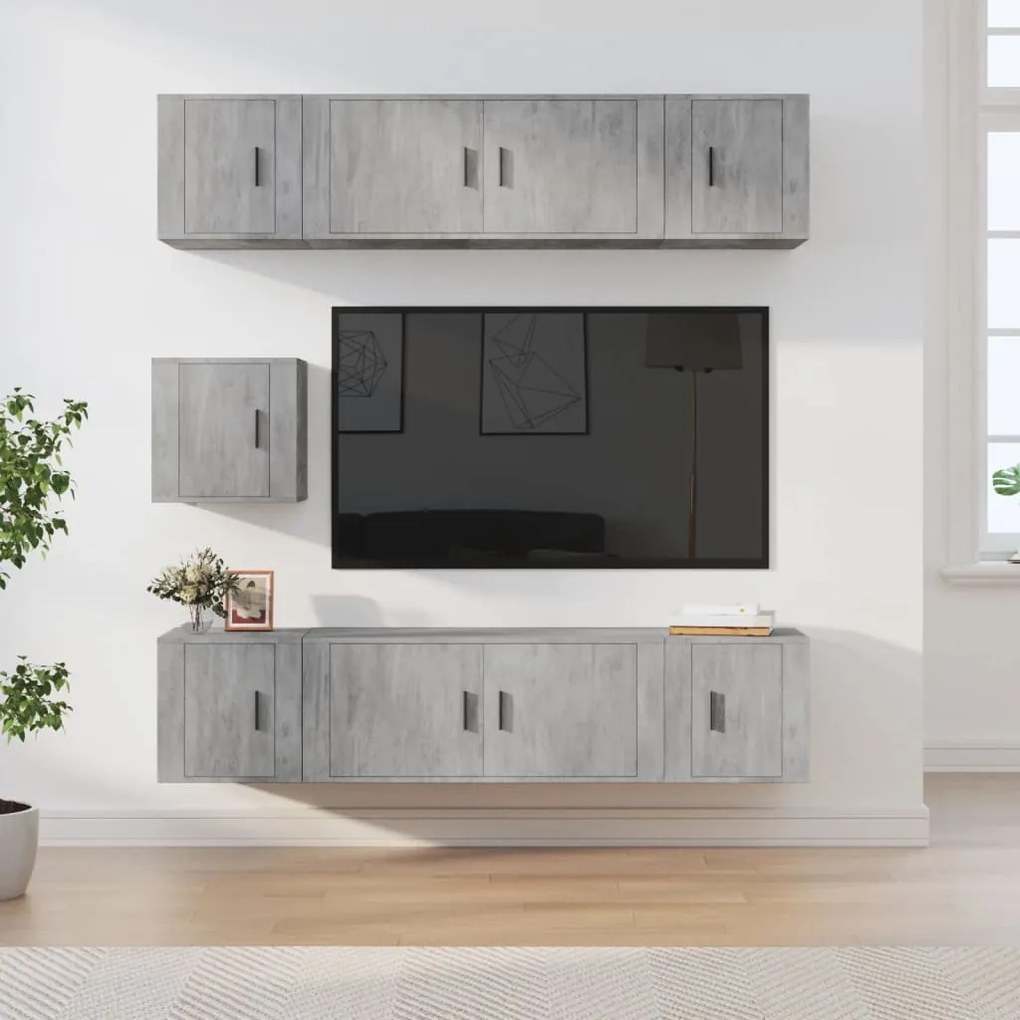 vidaXL Conjunto móveis de TV 7 pcs madeira processada cinzento cimento