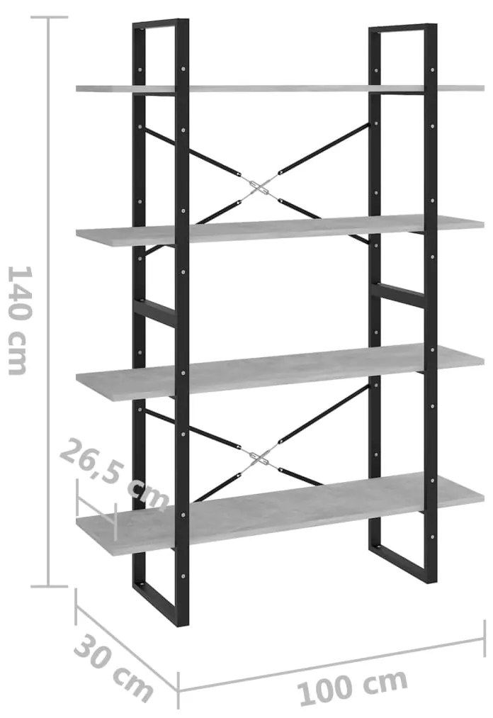 Estante 4 prateleiras 100x30x140 cm contrapl. cinzento-cimento